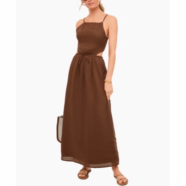Faithful The Brand Anthropologie Chocolate La Piedra Linen Maxi Dress